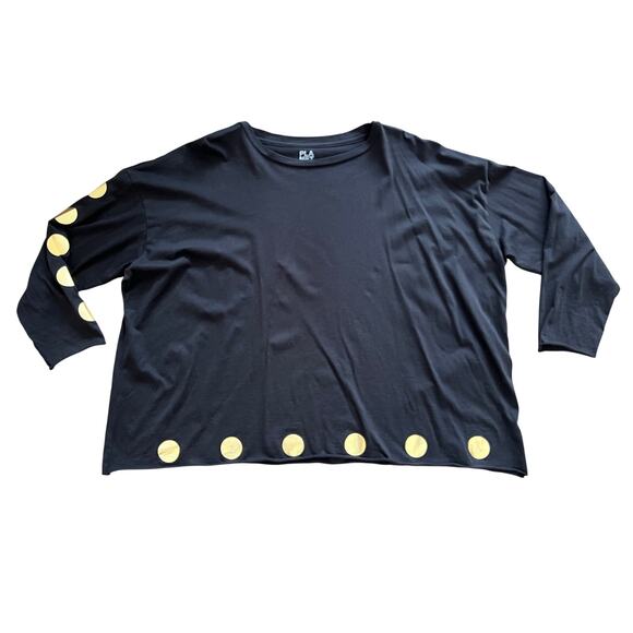 Planet by Lauren G Pima Cotton Polka Dot Boxy Tee-Shirt OS One Size Black Gold - Picture 1 of 4